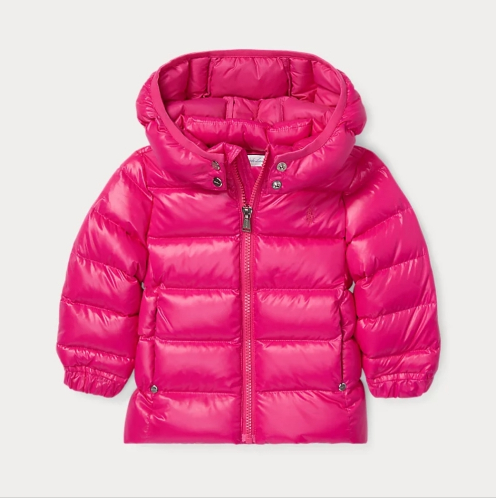 NWOT Polo Ralph Lauren Babygirl Hot Pink Quilted Hood Puffer Down Jacket 9 Mos.